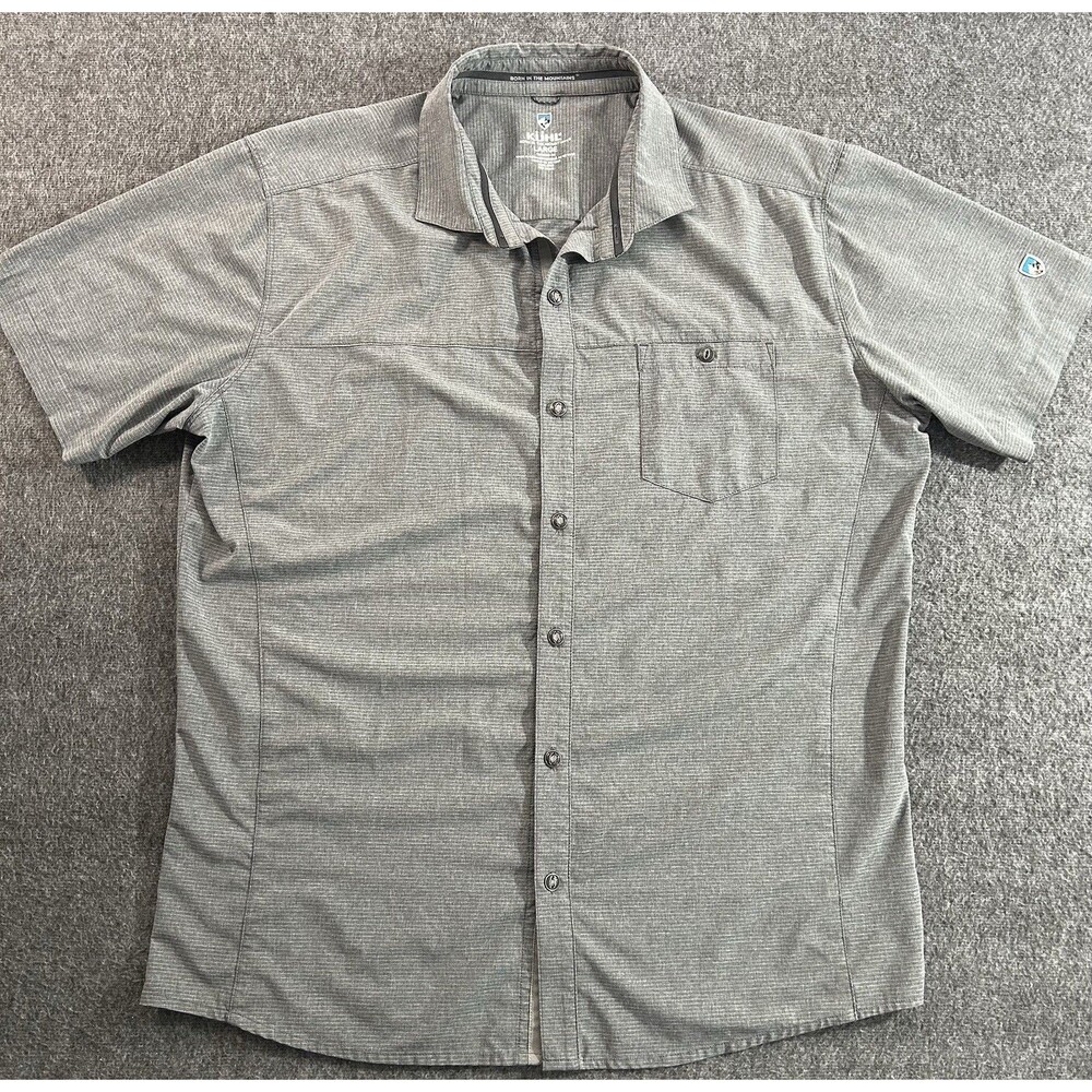 Kuhl Button Camp Short Sleeves Shirt Men’s Sz L Gray Performance Stretch Outdoor
